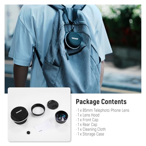 نيوير عدسة موبايل مقربة HD 85 ملم فقط للوحة خلفية ملولبة 17 ملم، تكبير 2.5X متوافقة مع حافظة جوال سمول ريج لجوال ايفون وسامسونج مع محول عدسة 17 ملم وغطاء عدسة LS-59