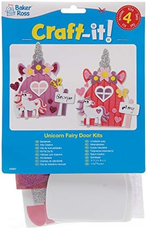 Baker Ross AX667 Unicorn Fairy Door Kits - Pack of 4, Creative Arts and Crafts for Kids Storytelling, Making and Creating