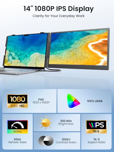 Laptop Screen Extender, 14" 1080P IPS Portable Monitor, Ultra-Slim, 1.79 lb - image 9
