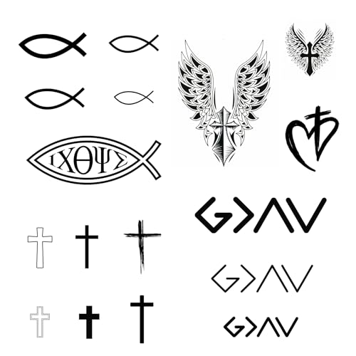 One Grace Christian Temporary Tattoos - God is Greater than Highs and Lows, Cross Tattoos, Ichthys