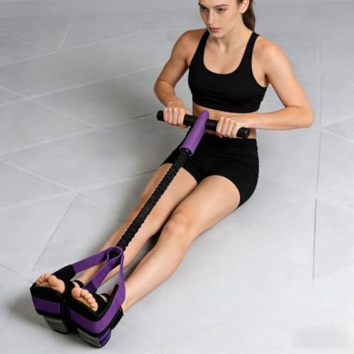 Image of ZURATO Sit Up Assistant Tension Rope with Foot Pedal Resistance Band for Home Workout, Abs Trainer Exercise Pull Rope for Yoga, Stretching, Core Training, Fitness Equipment for Men & Women (Grey)