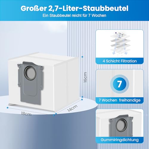 26 Stück Zubehör für Roborock Q7 L5+ / Q7 M5+ Staubsauger, Ersatzteil mit 2 Hauptbürste 6 Staubbeutel 6 Wischtücher 6 Seitenbürsten 4 Filter 1 Reinigungsbürste 1 Schraubendreher