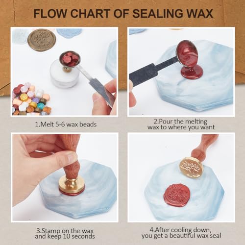 DELORIGIN 3D Bow 1\" Wax Seal Stamp Vintage Sealing Stamps Removable Brass Head Seal Stamp with Wooden Handle Sealing Wax for Envelope Greeting Card Letter Wedding Invitations Gift Wrapping Decor - Thumbnail 4