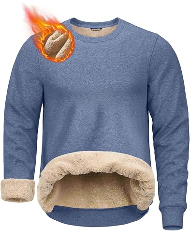 G Gradual Sherpa Lined Sweatshirts for Men Fleece Crewneck Sweatshirt Pullover Warm Shirts for Winter, Heather Blue Grey, Large