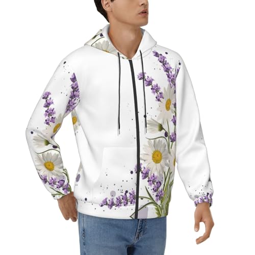 Sweat à capuche homme motif lavande imprimé floral décontracté à manches longues