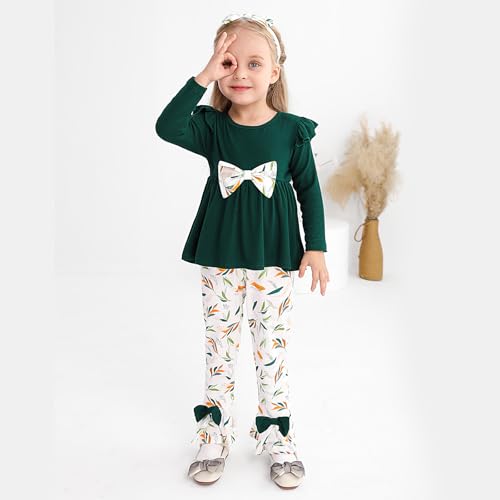 Weixinbuy Toddler Baby Girl Clothes Long Sleeve Ruffle Ribbed Tops Floral Pants with Headband Baby Fall Winter Outfits 12M-5T2