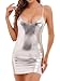 Heavelove Women Wet Look Clubwear Pu Metallic Latex Leather Dress Tank Vest Clubwear Mini Bodycon Cami Dress (US, Numeric, 4, Regular, Regular, Silver)