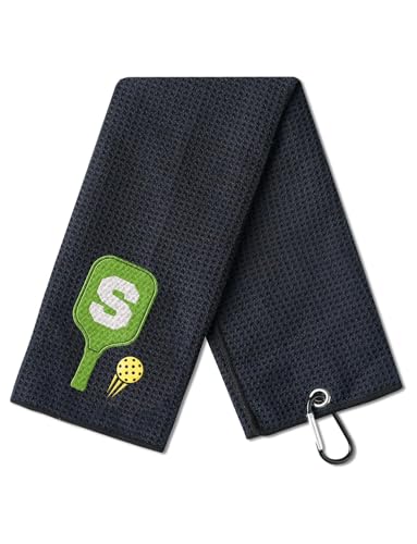 CybGene Embroidered Pickleball Towel, Funny Gift for Pickleball Lovers, 16"x 24" Microfiber Towel, Initial S