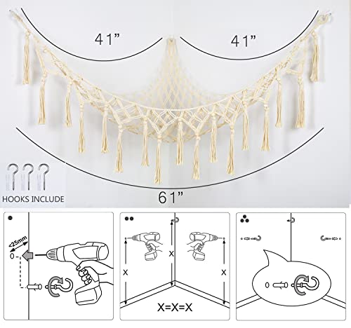 Stuffed Animal Net Or Hammock Macrame Toy Hammock Plush Toy Storage Hammock Corner Hanging Mesh Boho Nursery Organizer For Kidroom Playroom-Cream #TOP5