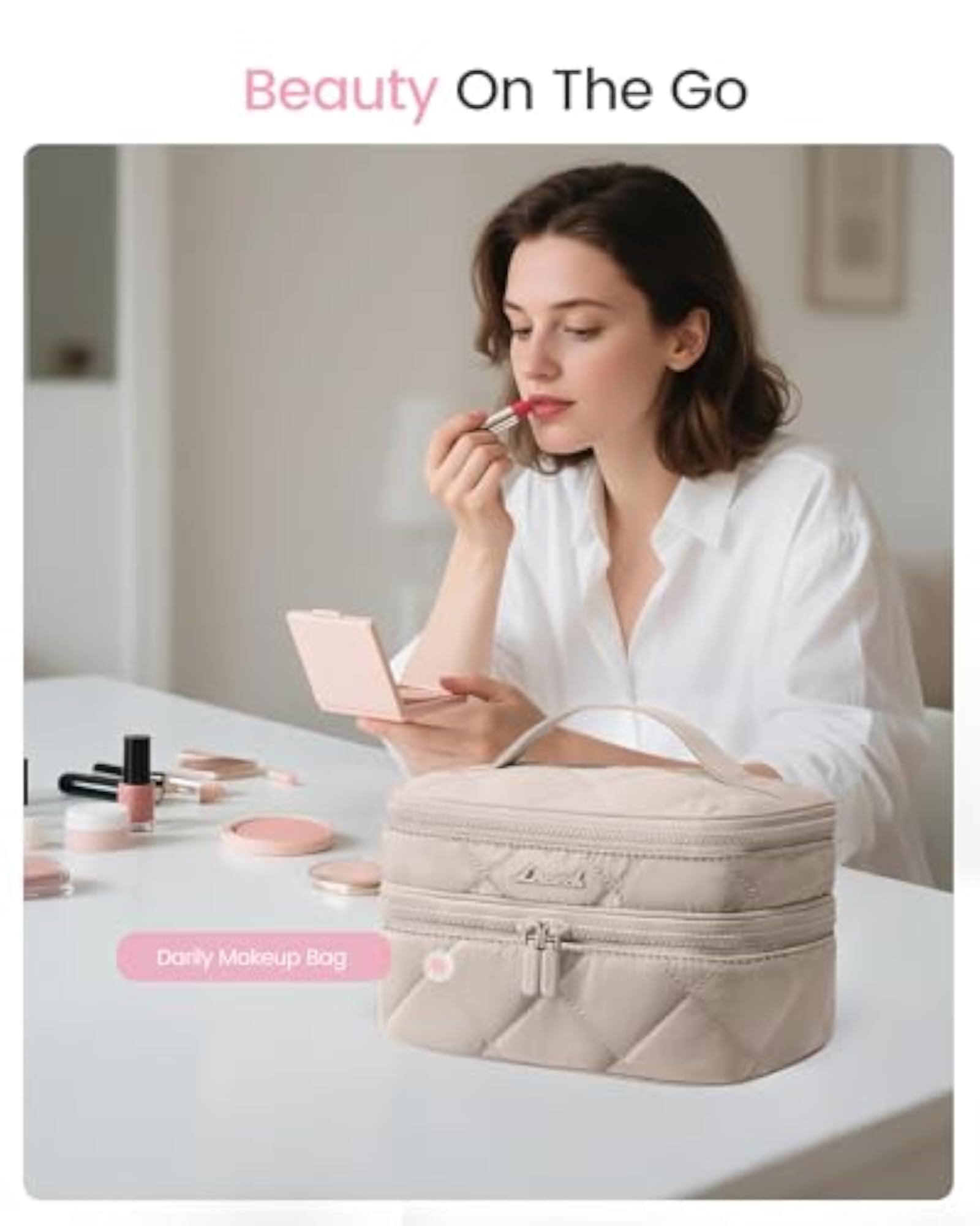 Travel Makeup Bag, Large Open Flat Toiletry Organizer
