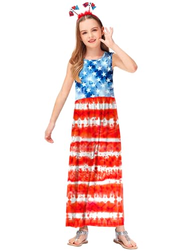 Image of Deerose Girls Maxi Dress Short Sleeve Casual Long Dresses with Pockets 5-14 Years