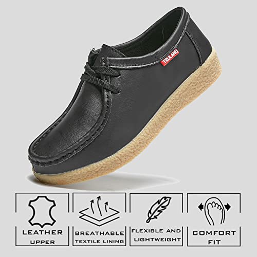 Image of TRULAND Leather Oxford Shoes for Women - Suede Lace Up Moc Toe Low Platform Flat Wallabees Shoes