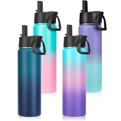 Neihepal 22 oz Insulated Water Bottle Multi-Pack (4) — Double Walled Stainless Steel