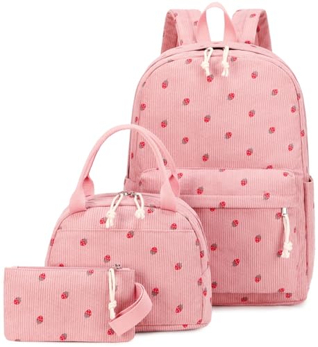 LEDAOU Schulrucksack Jungen Teenager Kinder Jugendlicher Mädchen Daypack Mädchen Freizeit Rucksack, weiße Daisy Schwarz, Rucksack (Erdbeerrosa)