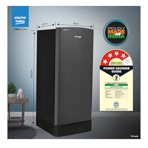 Image of Voltas Beko, A Tata Product 183 L, 4-Star Single Door Direct Cool Refrigerator with Fresh Box Technology (2026 Model, RDC215A / 4W0DGR0M0B00GO, Dark Grey, Base Drawer)