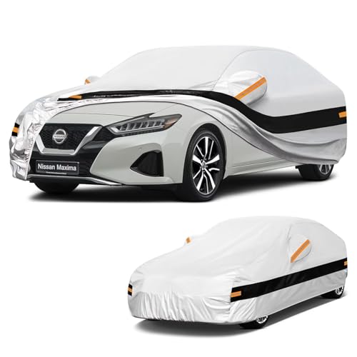 Image of 10 Layers Car Cover Custom Fit for Nissan Maxima (1988-2026), Waterproof All Weather for Automobiles, Outdoor Full Cover Sun Dust Rain Protection with Cotton. Silver