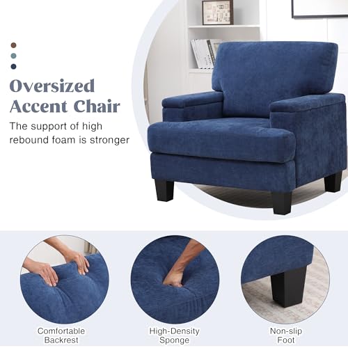 Image of Accent Chair Set of 2 with Storage Armrest, Modern Upholstered Reading Living Room Chairs, Comfy Large Armchair, Fabric Single Sofa Chair for Bedroom (Blue)