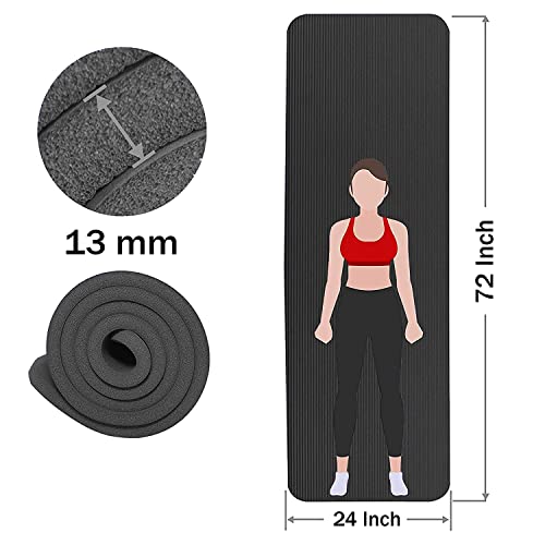Image of AYSIS 13mm Extra Thick Yoga and Exercise Mat with Carrying Bag for Gym Workout and Yoga Exercise. (Black)