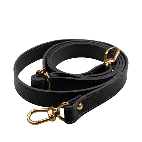 Alça Transversal de Couro Bovino Legítimo Ajustável C/Mosquete Dourado P/Bolsa Mariart 1,5cm (Preto)