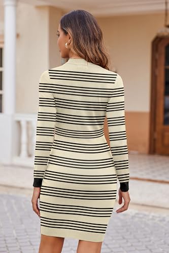 Image of Beyove Women's Colorblock Striped Long Sleeve Cotton Knit Sweater Bodycon Dress XS-XXL