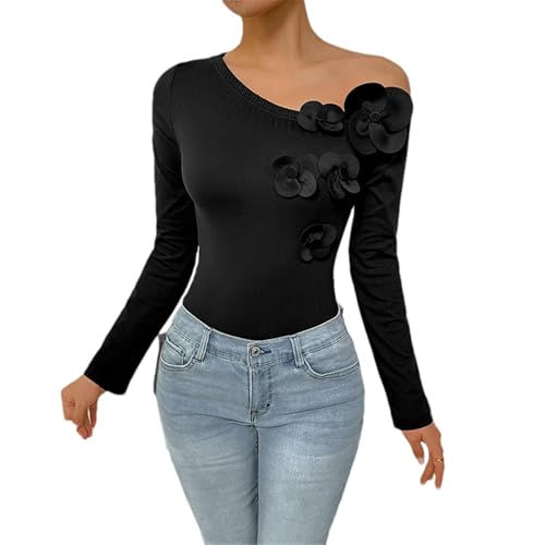 Body noir extensible sculptant avec fleurs 3D asymétrique