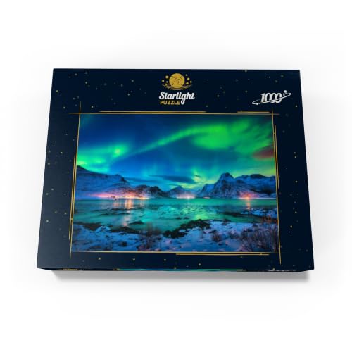 Rompecabezas MyPuzzle Aurora Boreal sobre la Costa del Mar, Luces Nocturnas. Luces del Norte en las Islas Lofoten, Noruega – Rompecabezas de 1000 piezas de alta calidad para adultos miniatura 4