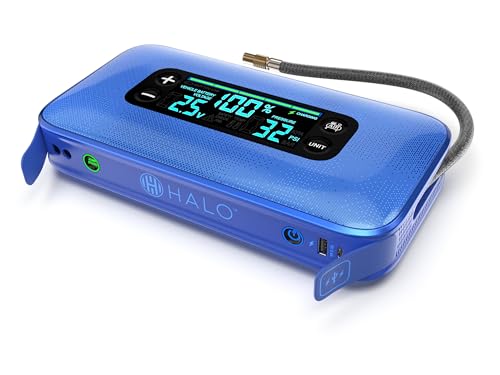 HALO Bolt Ultimate 3 Portable Car Battery Jump Starter | 130 PSI Air Compressor, 55.5Wh USB Power Bank, Large Display, Emergency Floodlight & Charger, Jumps Cars SUVs & Trucks, Inflates Tires — Cobalt