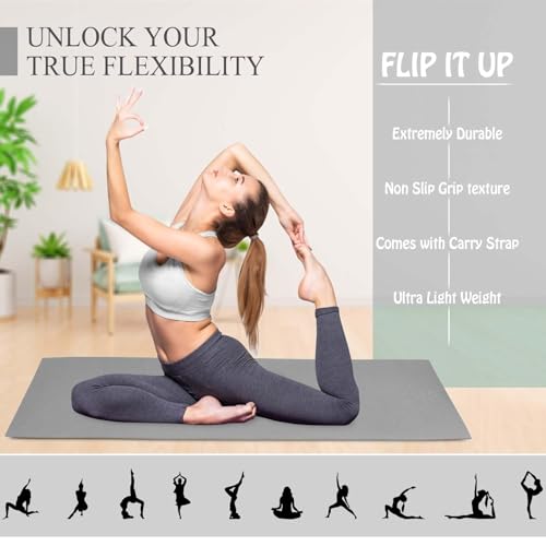Image of Yoga mats Exercise Mat Anti-Skid Water /Dirt Proof Lightweight easy to Carry gym workouts for men women children (2Fts x 6Fts) (4mm Thickness) (GREY)