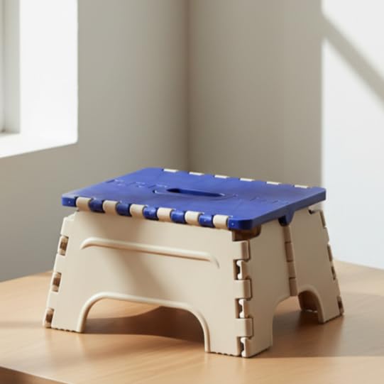 Image of U-MAX 7 Inch Folding Stool - Compact, Portable Step Stool for Kids & Adults, Lightweight Plastic Design, Slip-Resistant, Ideal for Kitchen, Bathroom, Camping & Travel (Blue / 7 inch)
