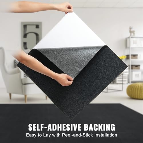 Image of VEVOR 24 x 24 Peel and Stick Carpet Tiles Squares with Self Adhesive & Soft Padded for Indoor Outdoor Kitchen Living Room Bedrooms - Pack of 15 /60 sq ft /Carbon Black