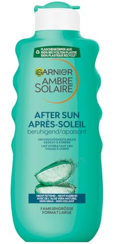 Garnier Ambre Solaire After Sun 24h Feuchtigkeits-Milch für Gesicht & Körper Beruhigende After Sun Lotion mit Aloe Vera Kühlt hydratisiert intensiv & verlängert die Sommerbräune 400ml