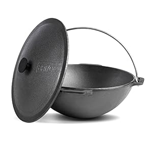 Uzbek Kazan Cast Iron 12L – Heavy Duty Plov Asian Kazan Oven – Halloween Big Cauldron Pot for Pilaf Uzbek Dishes Plov Pilaf Making – Qazan Avgan Afghan Ozbek Yzbek Kukmara Kazan