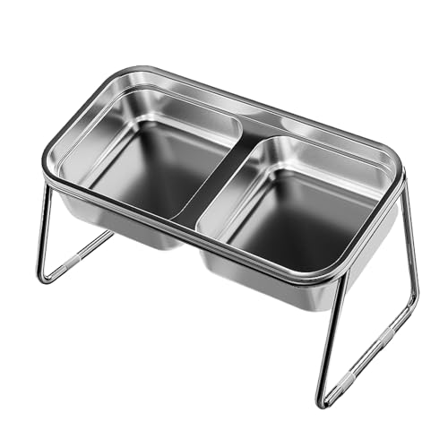 Cuenco elevado para gatos – Cuenco elevado de acero inoxidable para alimentos para gatos, inclinado de 15 grados, ergonómico inclinado para mascotas, cuenco de comida y agua para