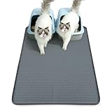 Cat Litter Mat , Large 40'×28'×3/5' Silicone Cats Litter Box Mat with Raised Edge , Soft Litter Trapping Mat , Pet Mat for Litter Box Waterproof (Grey