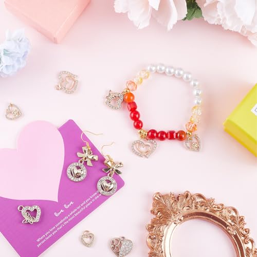 SUNNYCLUE 1 Box 40Pcs Valentines Day Heart Rhinestone Charms Heart Charms Love Charm Bulk Charm Crystal Hollow Love Pendants for jewellery Making DIY Earrings Bracelet Necklace Gift Supplies - Image 4