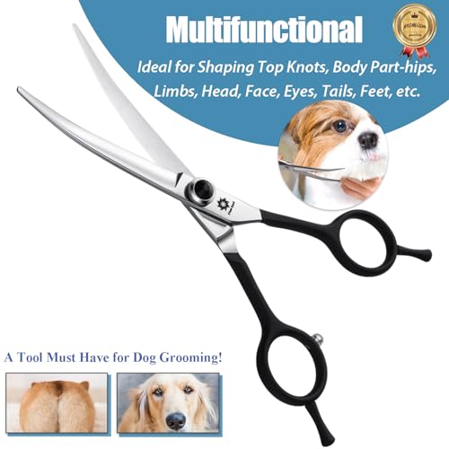 Dream Reach 6 Inch Professional Curved Dog Scissors with Ergonomic Handle 440C Stainless Steel Safety Fur Scissors for Dogs Cats Cutting Black - Image 3