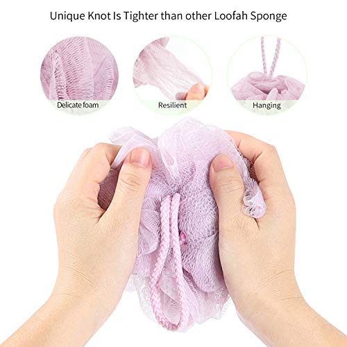 Yizhimao 6 Pack Bath Shower Loofahs Sponge 4 Adhesive Hooks Mesh Pouf Boddy Scrubber Shower Ball for Body Wash, Various colors - Thumbnail 4