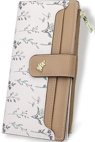 Wallet Women Slim Wallets for Women with RFID Cute Thin Brown Women's Wallet Kawaii Flower Womens Ladies Card Holder Wallets