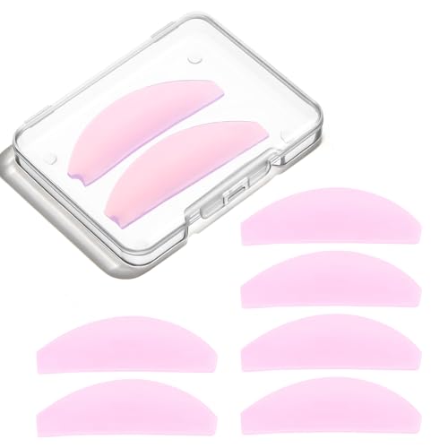 8Pcs Lash Lift Shields Flat 1mm Thin Korean Lash Lift Pads for Eyelash Straightening and Lifting Super Sticky Glueless Reusable Silicone Lashes Rods for Eyelash Perm Lamination Salon Use(Rose)