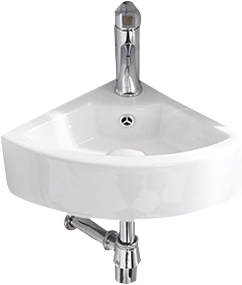 Pedestal Sinks Bathroom Wall-Mounted Wash Basin with Faucet Ceramic Corner Table Home Toiletries Easy to Clean Space Saving Gift, 47.3x21x8.5cm, White (White 47.3x21x8.5cm)