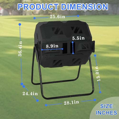 FDW Outdoor Compost Bin, 43 Gallon Dual Chamber Tumbling Composting Bin with Sliding Doors for Garden Patio Kitchen Yard，Black Door by FDW - Image 7