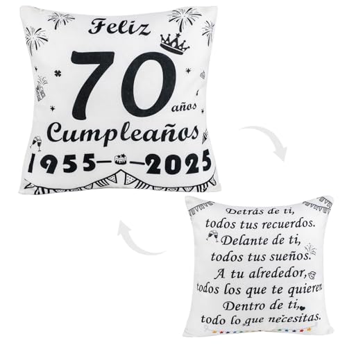 Imagen de Seutgjie Regalos 70 Cumpleaños 1955-2025 Funda de Cojín para 70 Años Mujer Hombre para Hermana Amigos Esposa Esposo Mamá Papá Tía Abuela Abuelo Tío Colegas