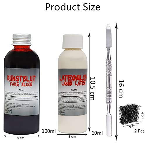 TaimeiMao Sangre Falsa 100 ml,Latex Liquido 60 ml Maquillaje,Gel de Sangre Falsa Herramienta de Maquillaje de Halloween… - Imagen 3