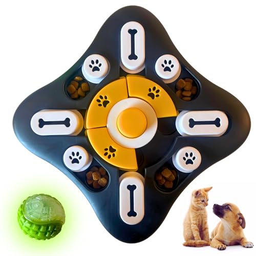 QORYMA | Juguete Interactivo Perro y Gato - Comedero Perro Antivoracidad + Pelota Interactiva Perro Brillante | Juguetes para Perros Pequeños y Gatos | Juguetes Interactivos para Perros