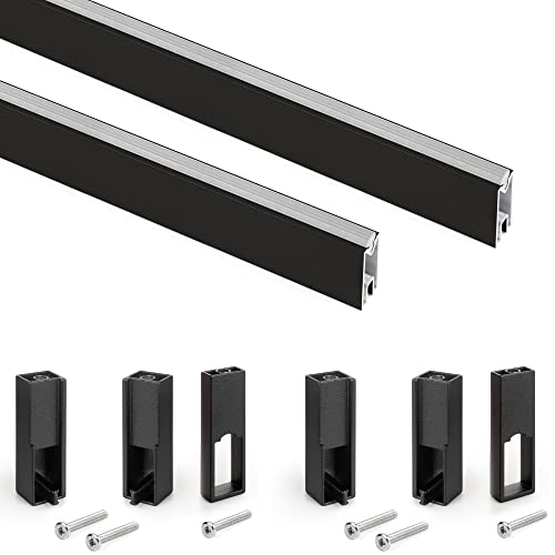Emuca - Kit Tube de penderie Luxe, 1,15 m, Peint Couleur Noir texturé, Aluminium et Plastique, Lot de 2