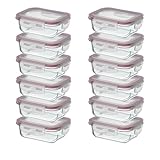 CASASELECCION Set 12 Tapers de Cristal para Conservar Alimentos de 370 ml. Tupper cristal hermético (12 recipientes y 12 tapas transparentes). Aptos para lavavajillas, microondas, horno y congelador