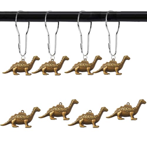 YRMLYMOP Dinosaur Shower Curtain,12 Pcs Dinosaur Shower Curtain Hooks Dinosaur Bathroom Decor Decorative Shower Hooks for Shower Curtain, Stainless Steel Decorative Shower Hangers Rings for Bathroom