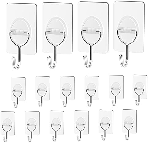CGBE Adhesive Wall Hooks, 16Pcs Heavy Duty Hooks for Hanging 11 lbs (Max) Seamless Transparent Adhesive Hooks for Hanging Keys Coats Hats Bags Ceiling