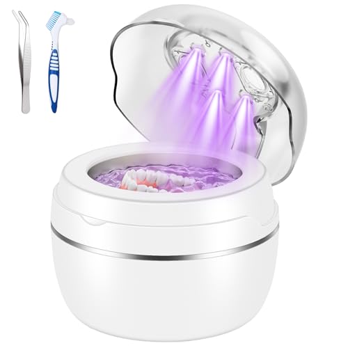 LVYOUIF Limpiador Ultrasonidos Dental 50000Hz Ultrasonidos Limpieza con Lámpara UV y 4 Modos, 250ml Ultrasonic Retainer Cleaner Dental Pod para Dentaduras Postizas, Retenedores, Joyas, Blanco