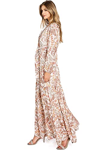 Flying Tomato Women's Floral Off Shoulder Maxi Dress (Ivory, Small) #TOP2